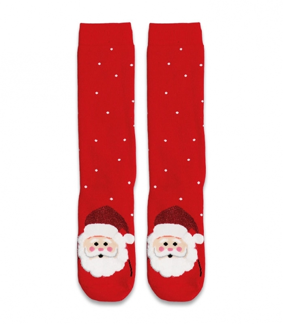 جوراب حوله‌ای ساقدار Ekmen طرح بابانوئل اکلیلی قرمز