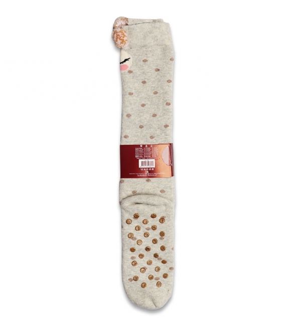 جوراب حوله‌ای منگوله‌دار کف استپ‌دار زیر زانو Ekmen طرح خال‌خالی خاکستری روشن