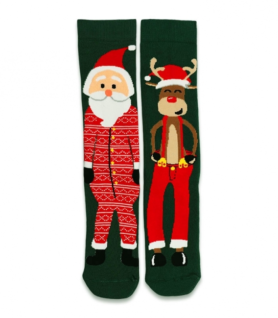 جوراب حوله‌ای لنگه به لنگه ساقدار Ekmen طرح بابانوئل و گوزن سبز