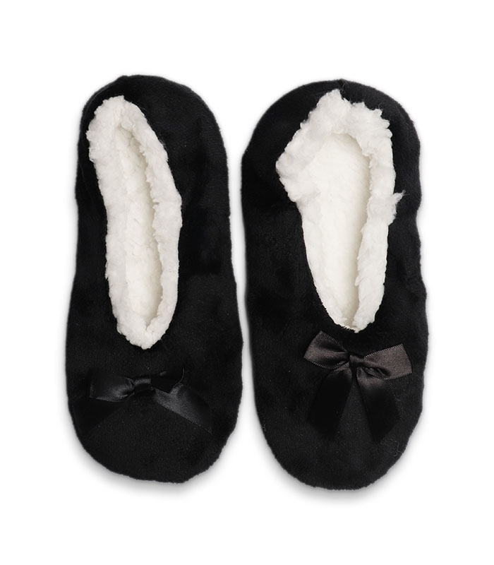 پاپوش پشمی پاپیون دار کف استپدار ساده مشکی