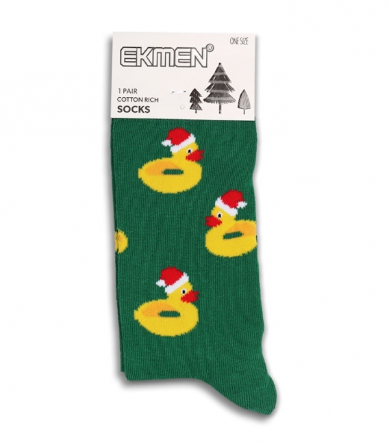 جوراب نخی ساقدار Ekmen اکمن طرح اردک پلاستیکی سبز