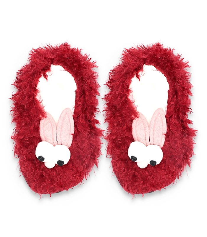 پاپوش پشمی بچگانه گوشدار کف استپدار طرح چشم قلمبه قرمز