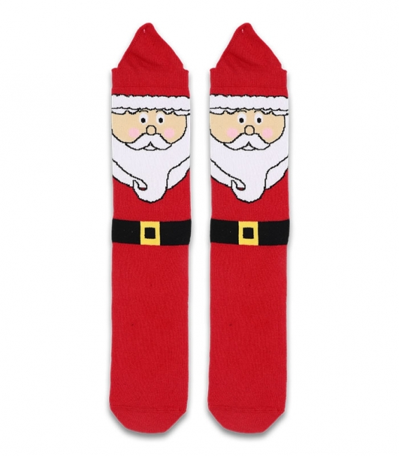 جوراب حوله‌ای کف استپ‌دار ساقدار Ekmen اکمن طرح بابانوئل برفی قرمز