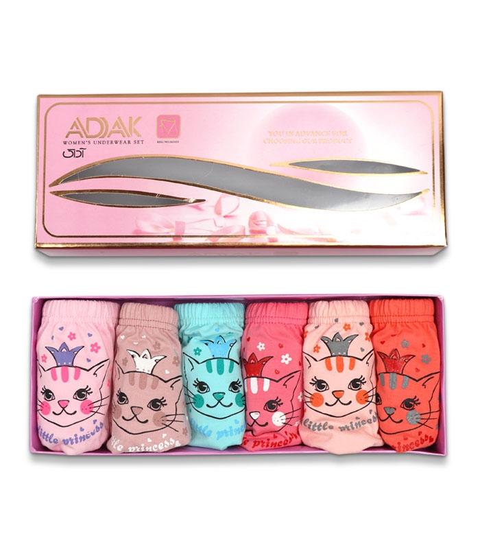 پک شورت بچگانه اسلیپ نخی لیفه‌ای Adak آداک کد 42 گربه طرح A - بسته 6 عددی