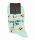 جوراب ساقدار Chetic چتیک طرح قهوه و گربه سبز روشن