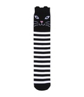 جوراب ساقدار گوشدار طرح گربه خوشحال راه راه مشکی