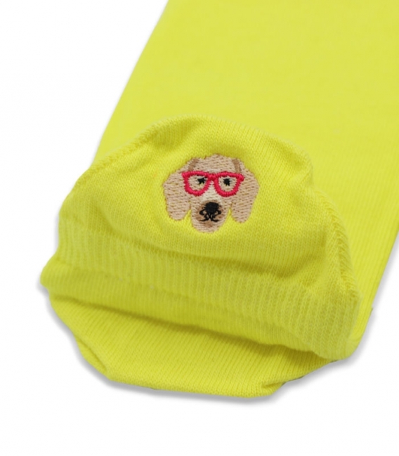 جوراب مچی Ekmen اکمن طرح گلدوزی سگ طلایی عینکی زرد