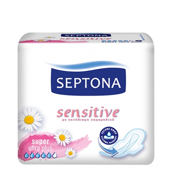 نوار بهداشتی بالدار قطر نازک کتانی معطر Septona سپتونا Sensitive مدل Super - بسته 8 عددی