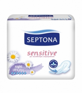 نوار بهداشتی بالدار قطر نازک کتانی معطر Septona سپتونا Sensitive مدل Night - بسته 8 عددی