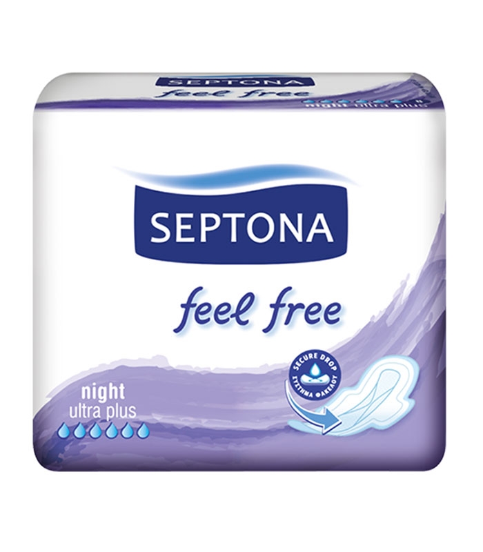 نوار بهداشتی بالدار قطر نازک کتانی Septona سپتونا Feel Free مدل Night - بسته 8 عددی
