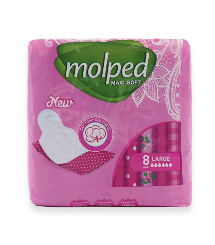 نوار بهداشتی بالدار ضخیم کتانی مولپد Molped مدل Classic بزرگ بسته بندی تکی کد 417  - بسته 8 عددی