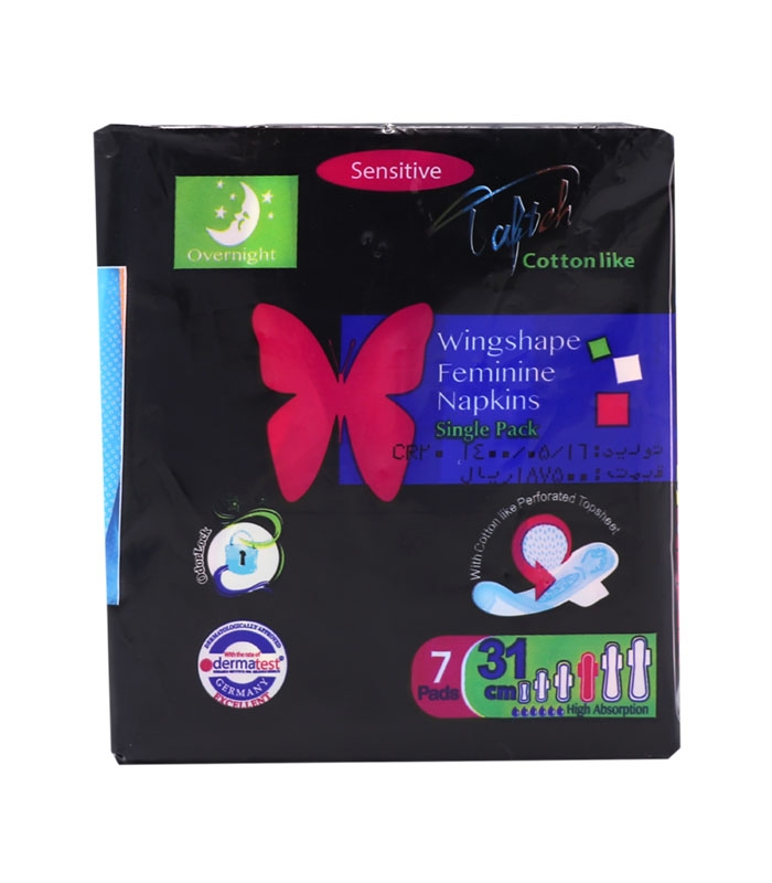 نوار بهداشتی بالدار نازک کتانی تافته ویژه شب کد 1094 - بسته 7 عددی