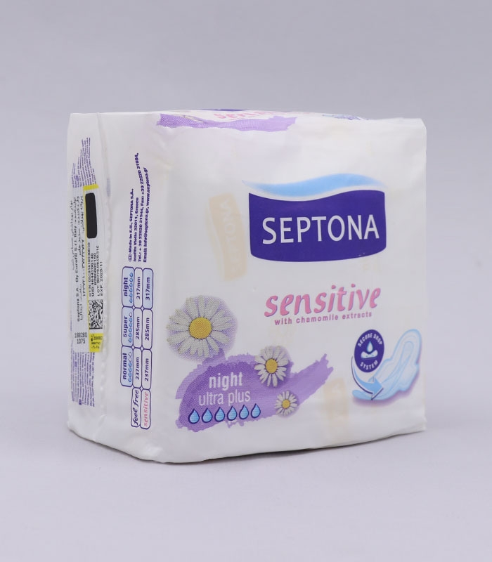نوار بهداشتی بالدار قطر نازک کتانی معطر Septona سپتونا Sensitive مدل Night - بسته 8 عددی