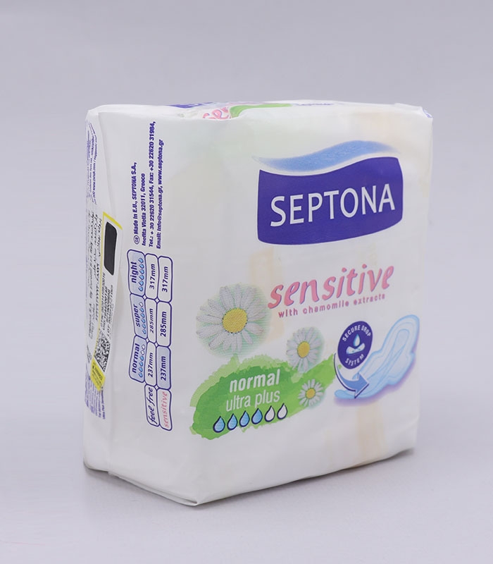نوار بهداشتی بالدار قطر نازک کتانی معطر Septona سپتونا Sensitive مدل Normal - بسته 10 عددی