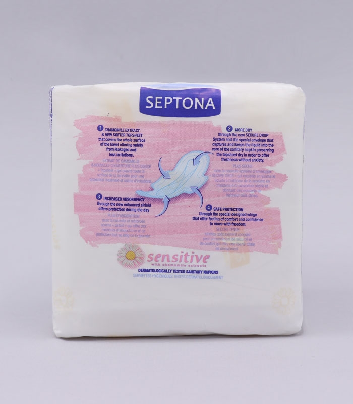 نوار بهداشتی بالدار قطر نازک کتانی معطر Septona سپتونا Sensitive مدل Super - بسته 8 عددی
