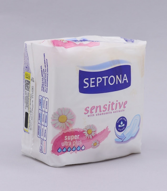 نوار بهداشتی بالدار قطر نازک کتانی معطر Septona سپتونا Sensitive مدل Super - بسته 8 عددی