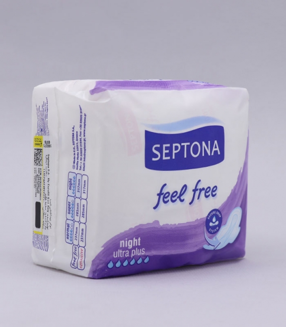 نوار بهداشتی بالدار قطر نازک کتانی Septona سپتونا Feel Free مدل Night - بسته 8 عددی