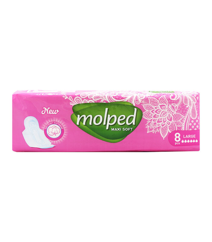 نوار بهداشتی بالدار ضخیم کتانی مولپد Molped مدل Classic بزرگ کد 405 - بسته 8 عددی