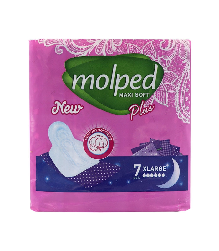 نوار بهداشتی بالدار ضخیم کتانی مولپد Molped مدل Classic خیلی بزرگ بسته بندی تکی کد 416 - بسته 7 عددی