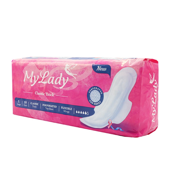 نوار بهداشتی بالدار ضخیم مشبک MyLady مای لیدی مدل Classic بزرگ کد 704 - بسته 10 عددی