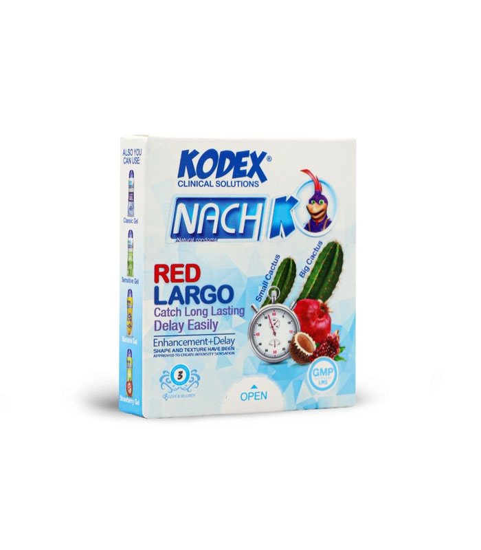 کاندوم خاردار بزرگ کننده تاخیری ناچ کدکس Nach Kodex مدل Red Largo - بسته 3 عددی