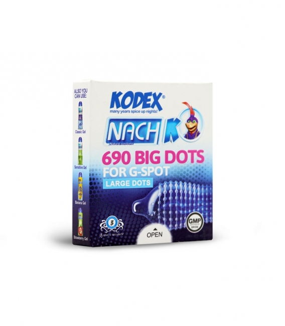 کاندوم خاردار تحریک کننده ناچ کدکس Nach Kodex مدل 690 Big Dots - بسته 3 عددی