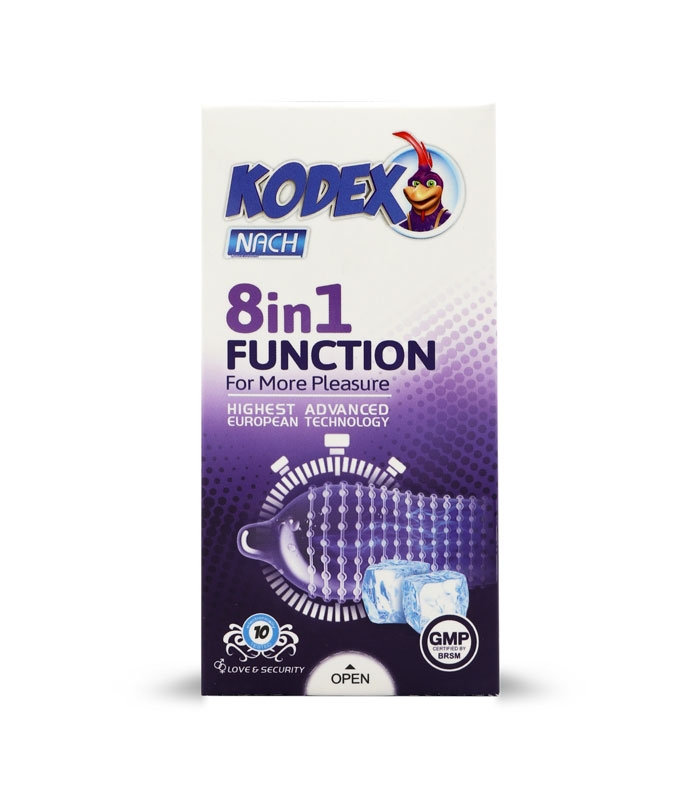 کاندوم خاردار تحریک کننده تاخیری ناچ کدکس Nach Kodex مدل 8 IN 1 Function - بسته 10 عددی