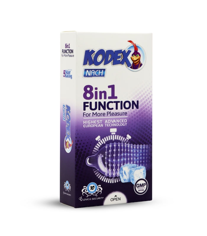 کاندوم خاردار تحریک کننده تاخیری ناچ کدکس Nach Kodex مدل 8 IN 1 Function - بسته 10 عددی