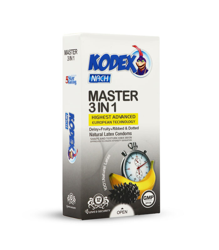 کاندوم تحریک کننده تاخیری ناچ کدکس Nach Kodex مدل Master 3 IN 1 - بسته 12 عددی