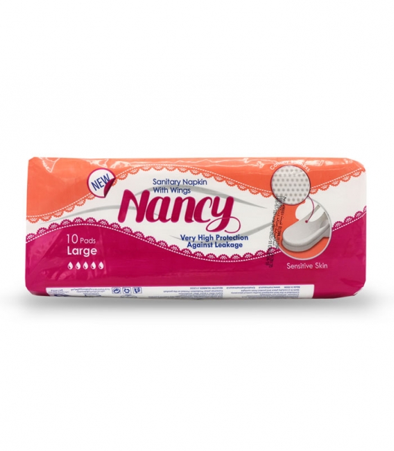 نوار بهداشتی بالدار با لایه رویی نانوون کتانی Nancy نانسی بزرگ کد 653 - بسته 10 عددی