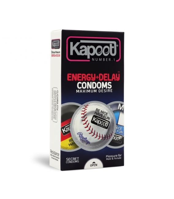 کاندوم تحریک کننده تاخیری کاپوت Kapoot مدل Energy+Delay - بسته 12 عددی