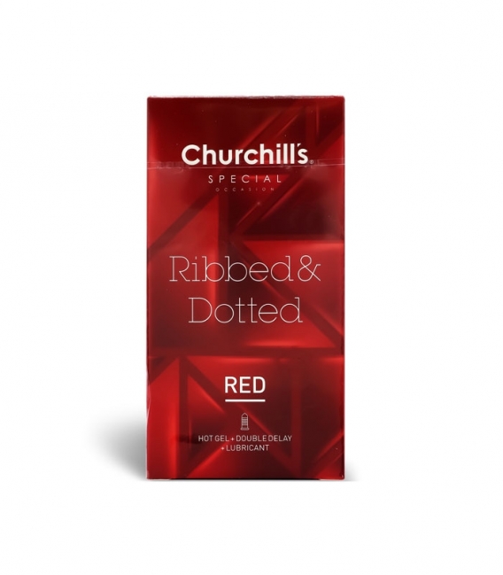 کاندوم خاردار تاخیری دابل چرچیلز Churchills مدل Ribbed & Dotted - بسته 12 عددی