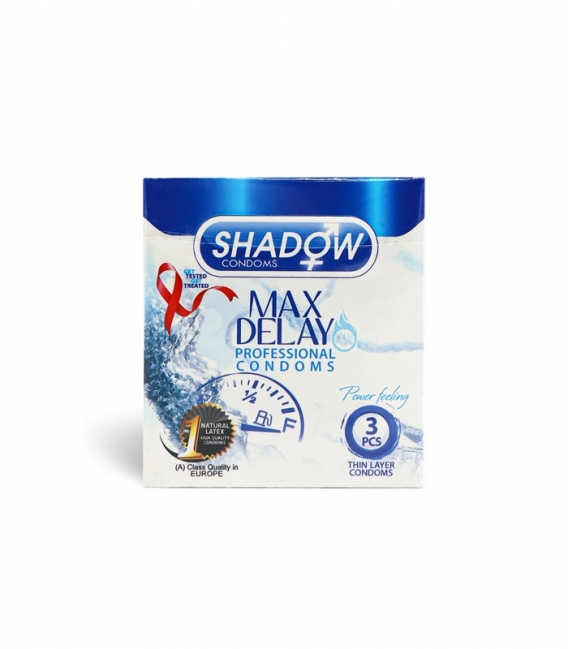 کاندوم تحریک کننده تاخیری شادو Shadow مدل Max Delay - بسته 3 عددی