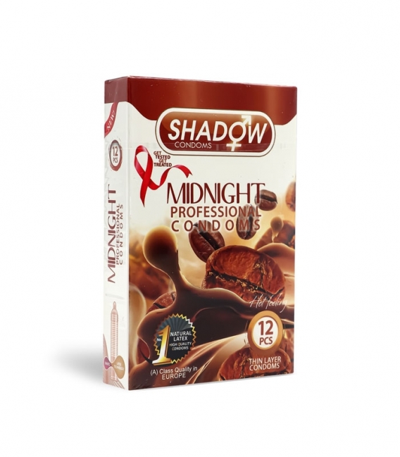 کاندوم تحریک کننده تاخیری شادو Shadow مدل Mid Night - بسته 12 عددی