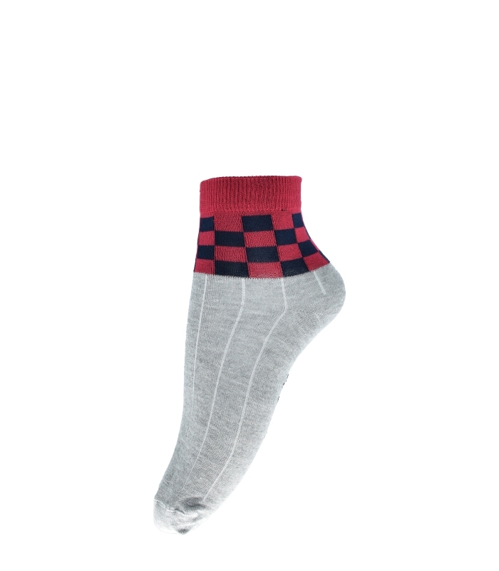 جوراب فانی ساکس نیم ساق طرح شطرنجی خاکستری قرمز مشکی کد 820