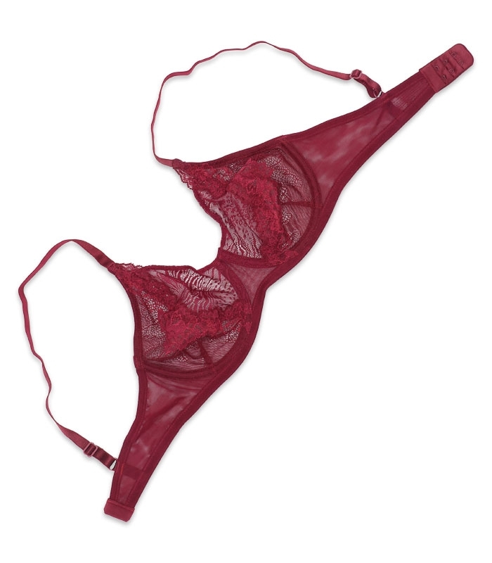 سوتین Neev نیو فنردار دانتل و تور کد 842 زرشکی Rose