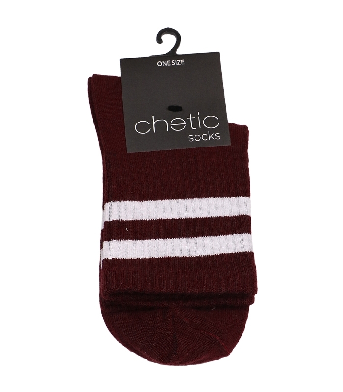 جوراب Chetic چتیک طرح دو خط زرشکی سفید