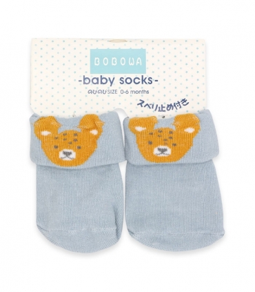 جوراب نیم ساق نوزادی کف استپ‌دار طرح خرس آبی روشن