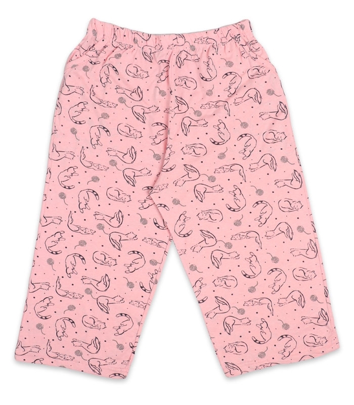 ست شلوارک و تیشرت Fawn فاون نخی کد 5452 طرح گربه صورتی