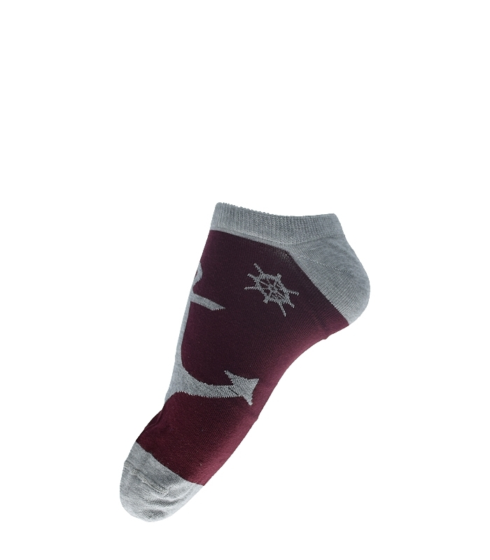 جوراب مچی فانی ساکس طرح لنگر زرشکی خاکستری کد 610