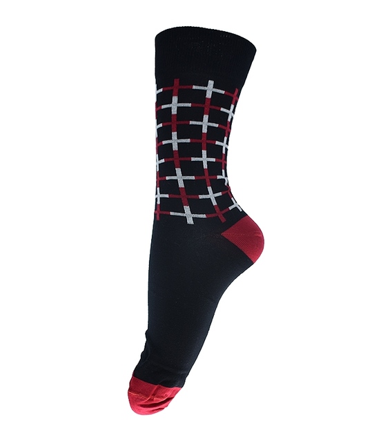 جوراب ساق بلند فانی ساکس طرح چهارخونه مشکی قرمز کد 134