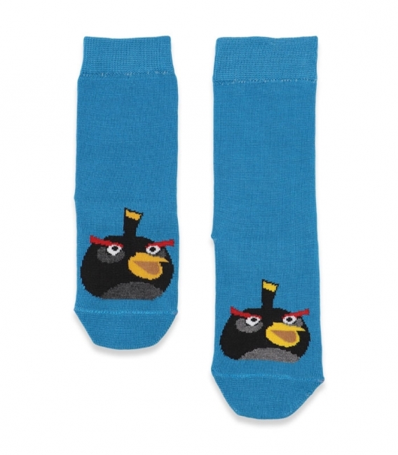جوراب نیم ساق بچگانه نانو پاآرا کد 703 طرح Angry Birds آبی