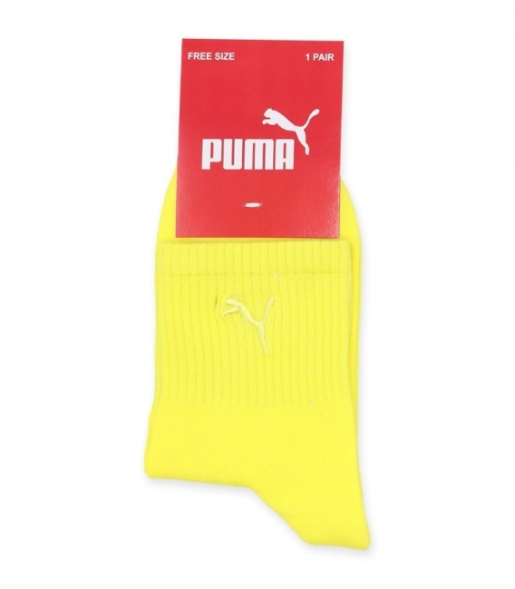 جوراب نیم ساق کش انگلیسی گلدوزی طرح Puma زرد