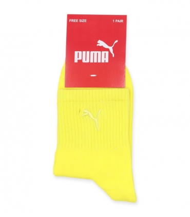 جوراب نیم ساق کش انگلیسی گلدوزی طرح Puma زرد