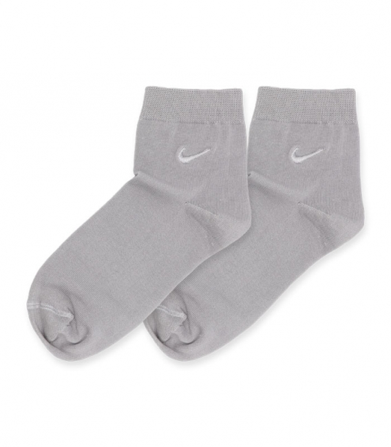 جوراب نیم ساق گلدوزی طرح Nike خاکستری روشن