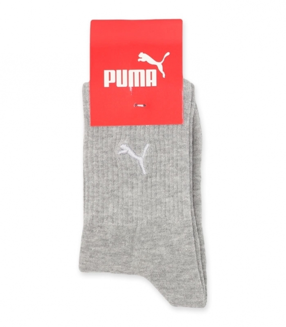 جوراب ساقدار کش انگلیسی گلدوزی طرح Puma خاکستری سفید