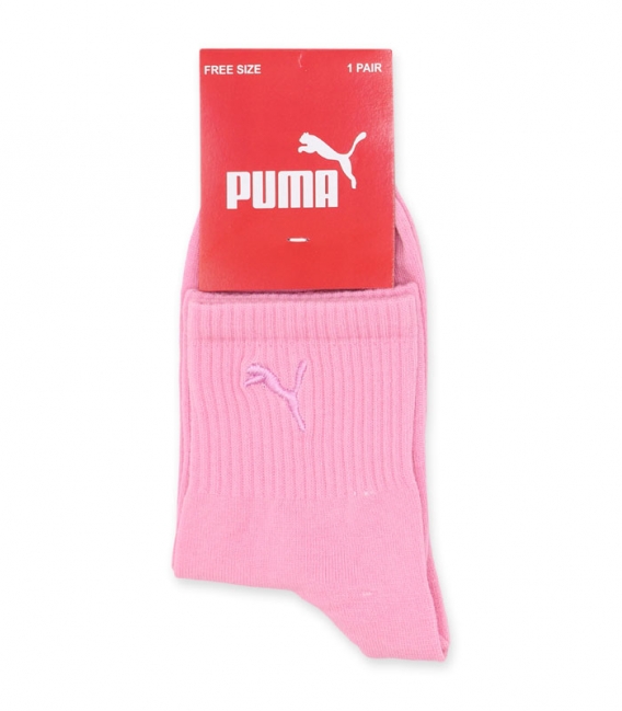 جوراب نیم ساق کش انگلیسی گلدوزی طرح Puma صورتی
