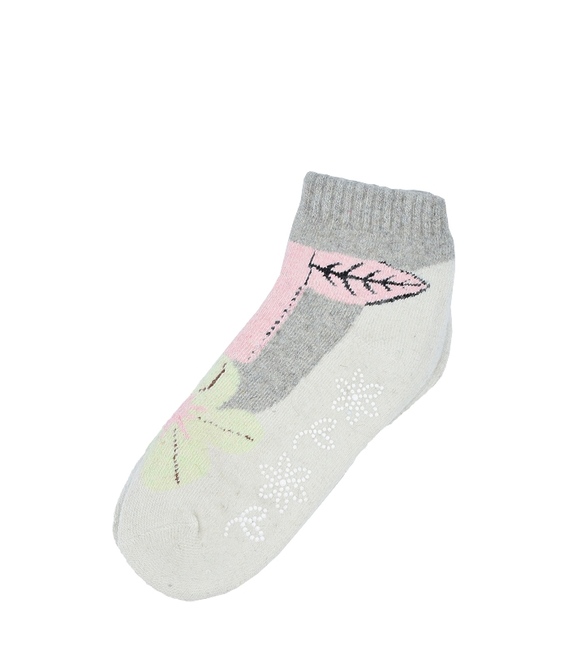 جوراب پشمی نیم ساق XTS کف استپ دار طرح گل و گیاه شیری خاکستری
