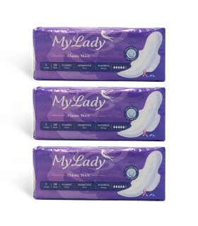 پک نوار بهداشتی بالدار ضخیم کتان MyLady مای لیدی مدل Classic Sensitive بزرگ - بسته 3 عددی