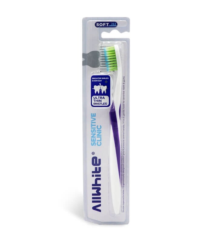 مسواک برس نرم AllWhite آل وایت مدل Sensitive Clinic کد 612 دارای درپوش بنفش